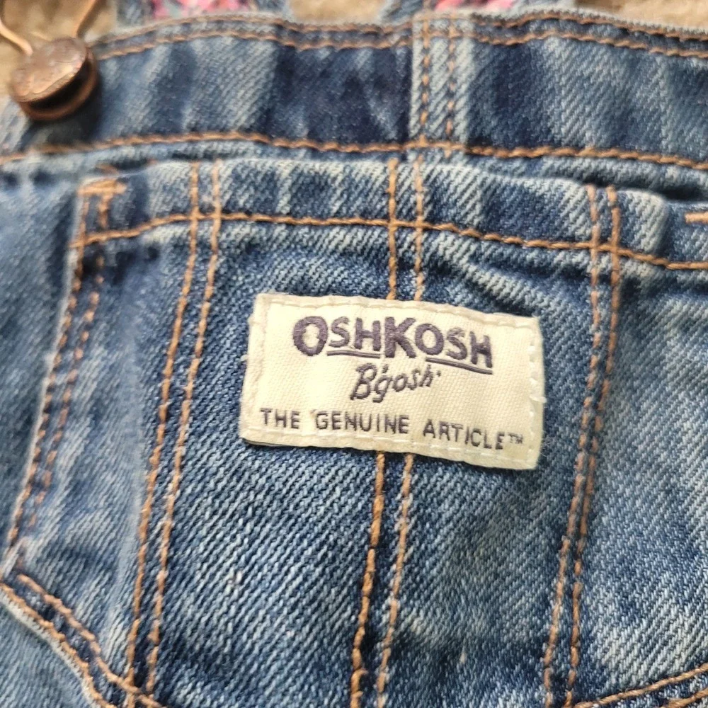 OshKosh Bgosh Baby Girls Blue Denim Floral Trim Vestbak Overalls 12M Medium Wash